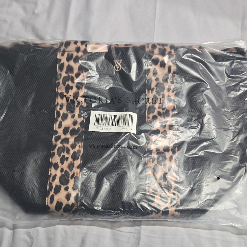 Victoria's Secret Black and Brown Tote Bag with Leopard Accents